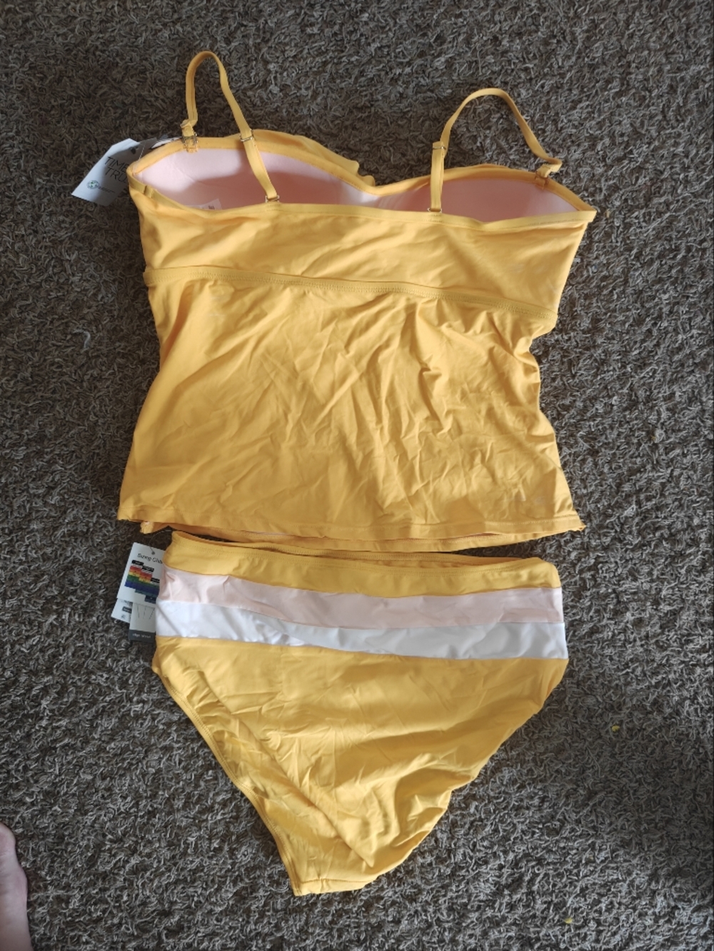 Time and Tru Yellow Women’s Tankini Swim Set with Pink and White Accent - Picture 2 of 8